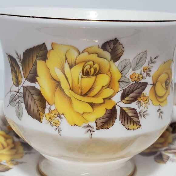 Queen Anne Teacup and Saucer Yellow Roses Vintage - Picture 3 of 7